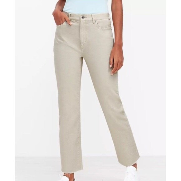 LOFT The High Waist Straight Crop Jeans Size 10 Womens Beige Raw Hem Denim Boho - Picture 14 of 14